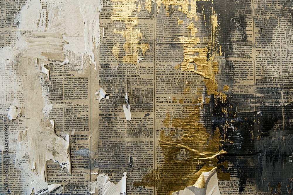 Fototapeta premium Weathered Material Masterpiece Golden Palette Newspaper Painting