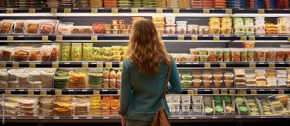 rear view of woman shopping in supermarket