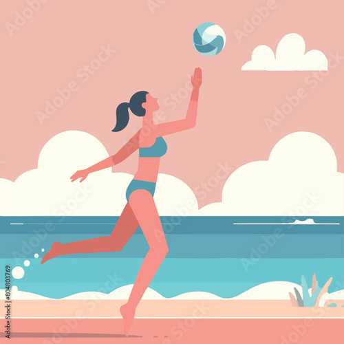 Girl Playing Volleyball on the Beach