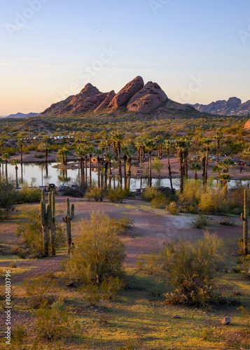 sunset over Phoenix's Papago Park in Arizona.