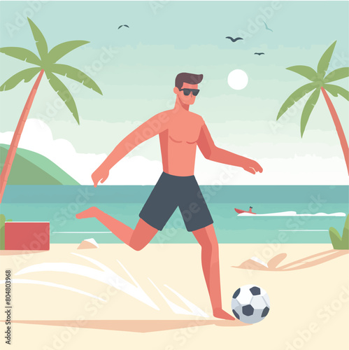Man Playing Soccer on the Beach
