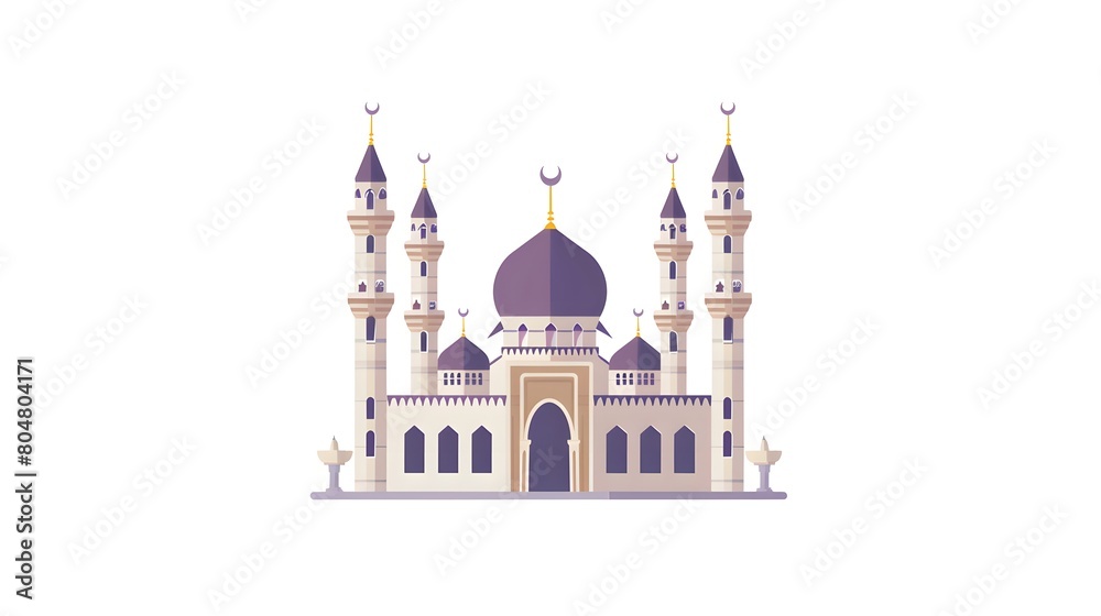 A serene illustration of a majestic mosque with crescent moon atop