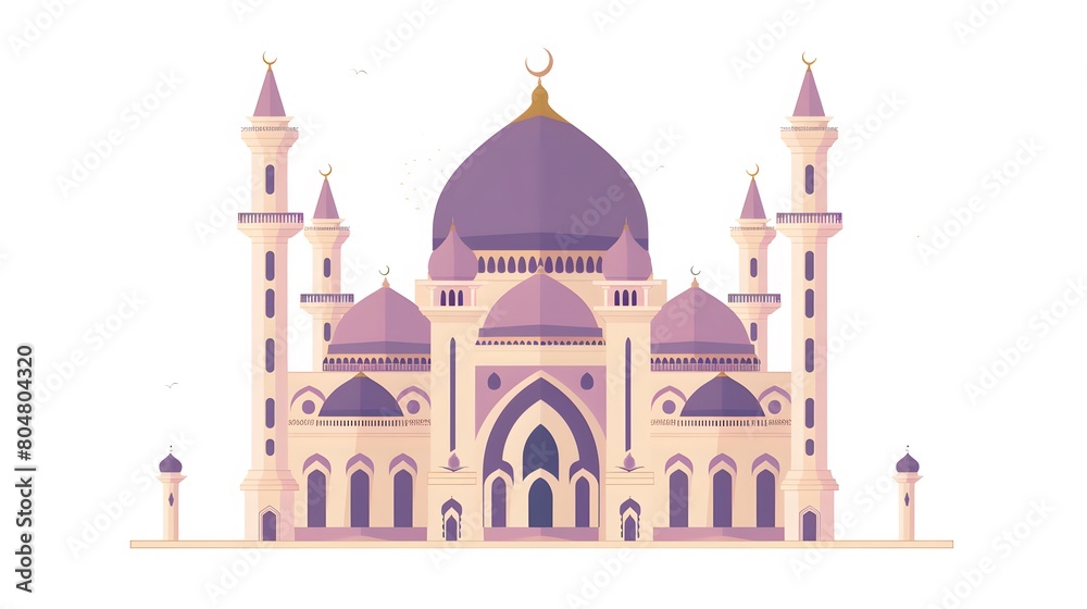 An illustration of a majestic mosque with purple domes