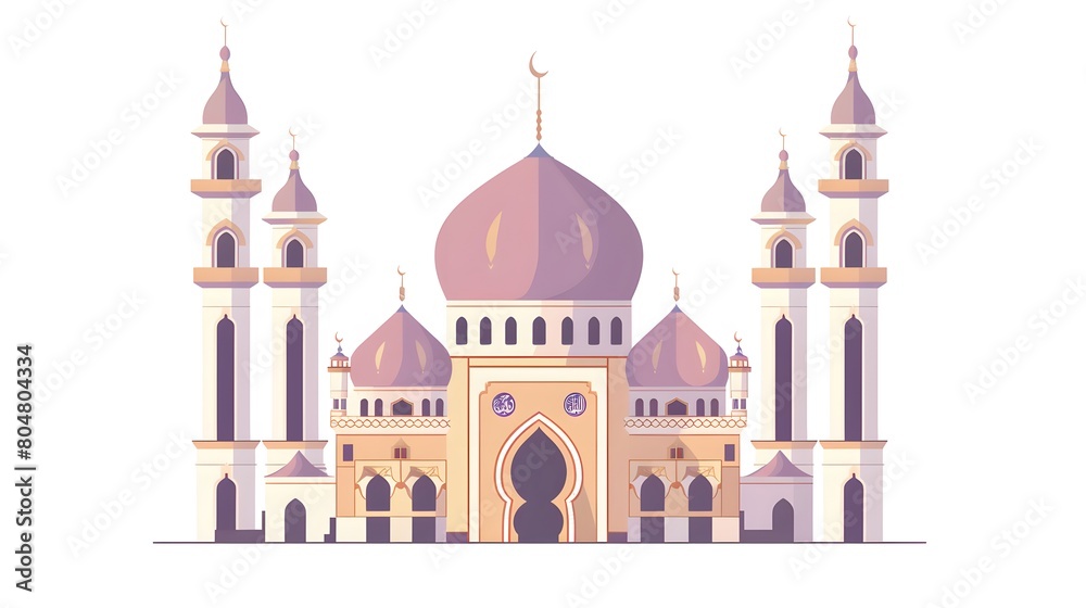 Elegant mosque illustration with ornate details and minarets