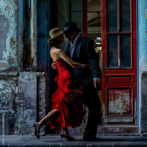 Elegant Tango Dancers in Passionate Pose by Vintage Building