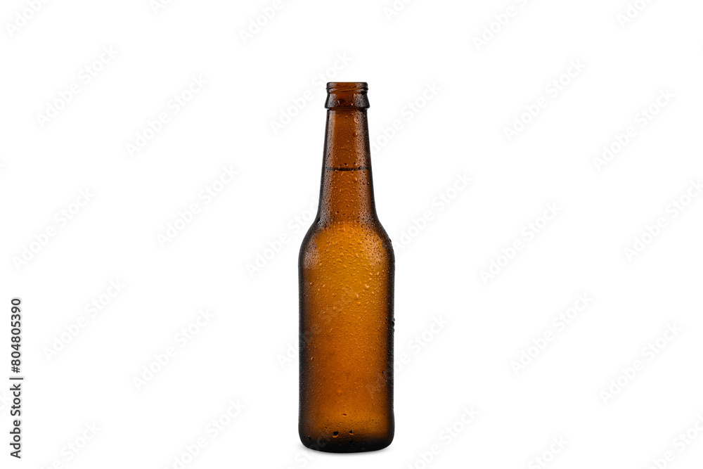 one bottle of unlabeled beer, condensed, cold one bottle of unlabeled beer, condensed, cold