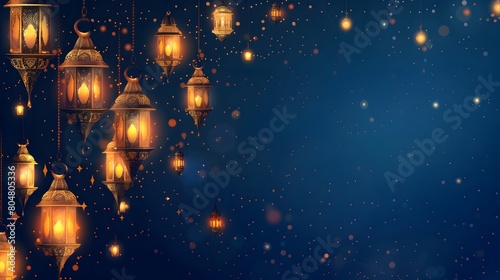 Islamic background - Illuminated lanterns against a starry night backdrop