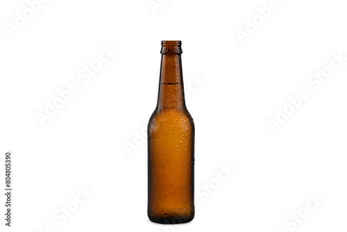 one bottle of unlabeled beer, condensed, cold