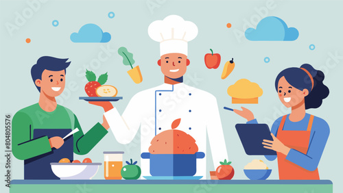 A cooking and food presentation workshop for neurodivergent adults combining culinary skills with artistic plating and food presentation techniques.. Vector illustration