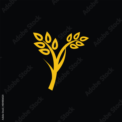 yellow wheat plant flat icon logo
