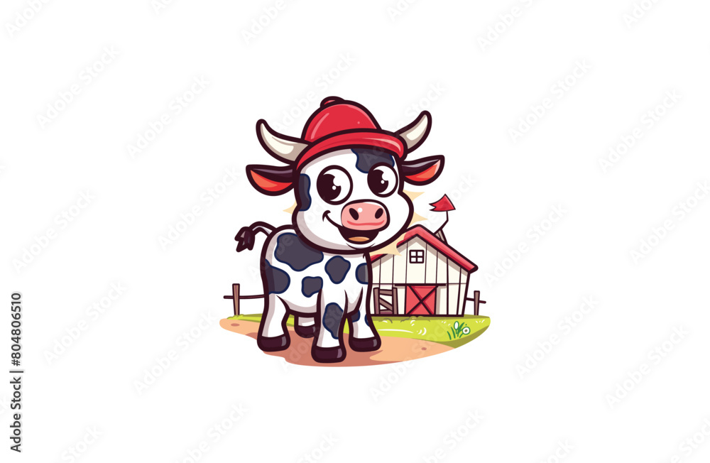 Fototapeta premium Cow and House vector illustration flat design logo
