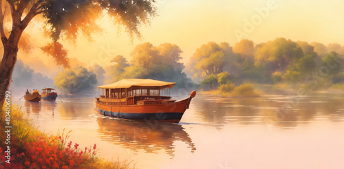 sunrise over lake generative Ai