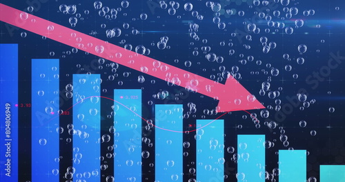 Φωτογραφία Image of financial statistics, data processing with red arrow descending and bub