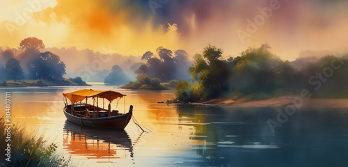 boat on the river generative Ai