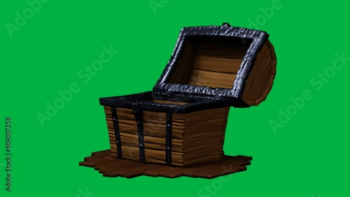 animated chest falling and opened in green screen