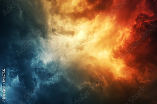 Abstract background with stormy clouds in dark blue, orange and red