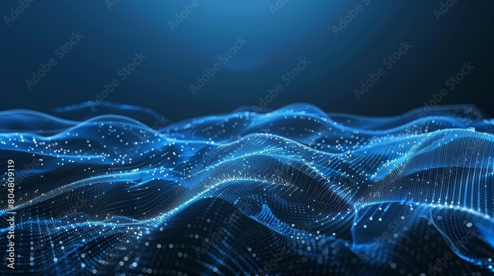 Bright blue digital wave of particles on a dark background