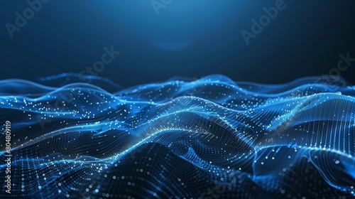 Bright blue digital wave of particles on a dark background