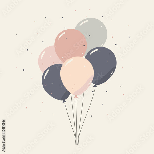 A bunch of pastel balloons with confetti dots on a beige background.