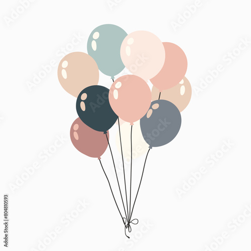 Bunch of colorful balloons floating against a white background.