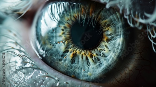 Extreme close-up of a human eye with intricate details and surreal color patterns.