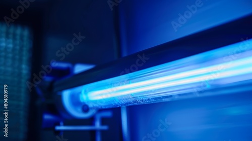 Industrial UV light tubes in laboratory setting.