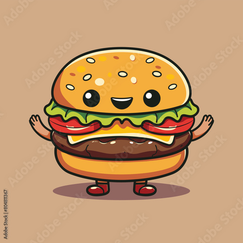 Cute cartoon hamburger with a cheerful expression and open arms.
