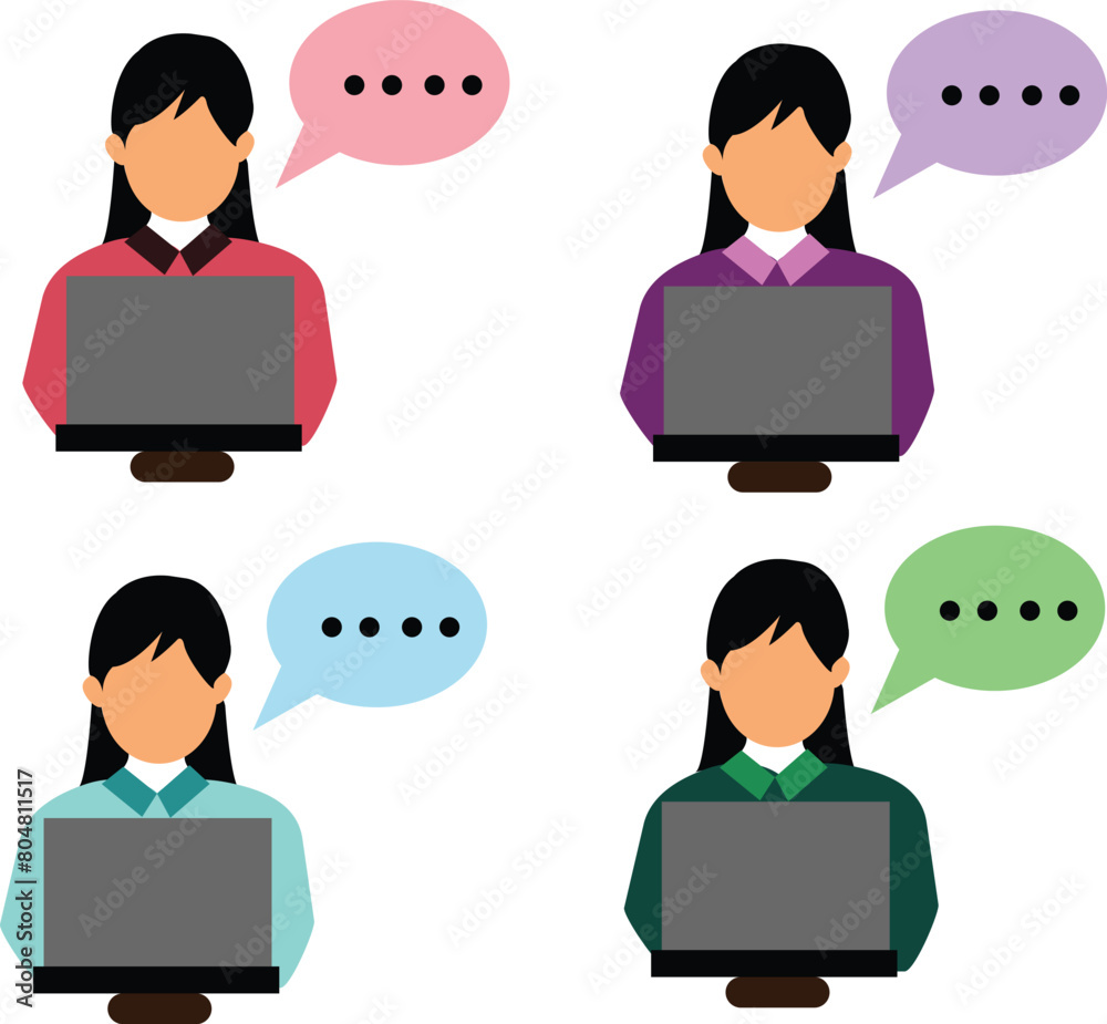 Illustration business people with laptop and speech bubbles, perfect to icon, clipart Illustration business people with laptop and speech bubbles, perfect to icon, clipart