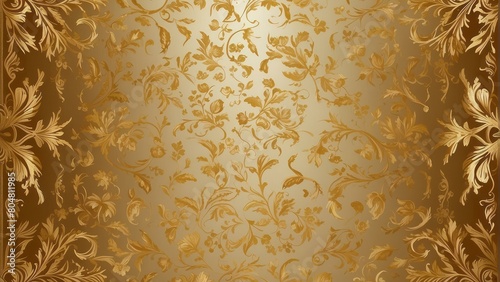 Elegant golden floral damask pattern on beige background