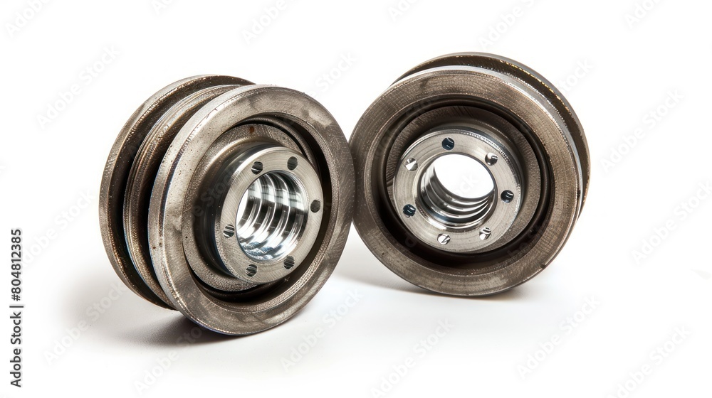 Isolate. Auto parts. Two wheel bearings close-up on a white background. Front and back views. Isolate. Auto parts. Two wheel bearings close-up on a white background. Front and back views.