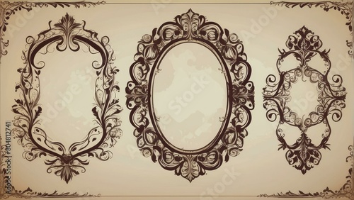 Three vintage ornate frames with floral patterns on a beige background