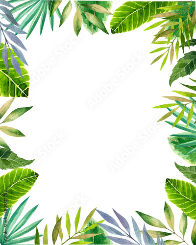 Tropical frame, Kids birthday invitation, border, jungle, palm, Leaves, Frame, watercolor Illustration, hello summer, Mothers day