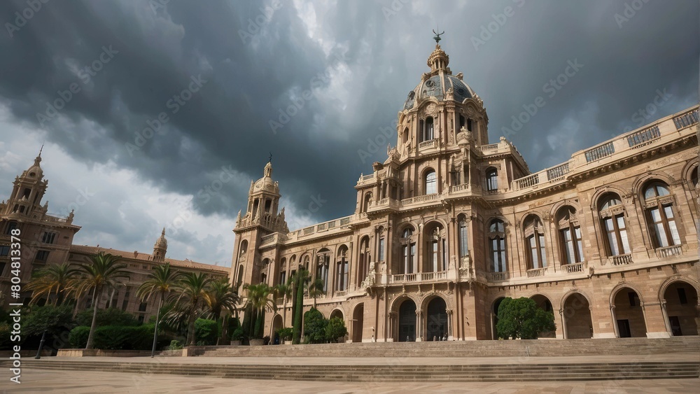 Naklejka premium Dramatic view of a grand historic building under an overcast sky