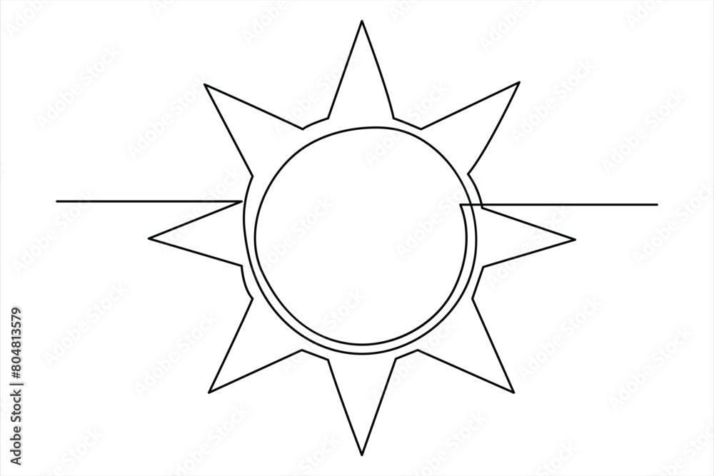 continuous one line drawing sun art Summer sun contour line sign line art illustration continuous one line drawing sun art Summer sun contour line sign line art illustration
