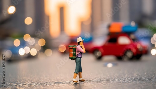 Minifigures, people, set out on an adventure in the capital on busy roads. To leave again photo