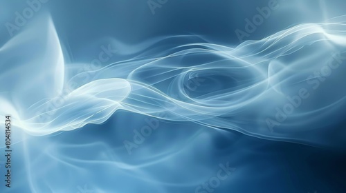 Abstract illustration wavy lines of light that create a dynamic and fluid visual effect. bright white lines of light contrast sharply with the uniformly dark blue background photo