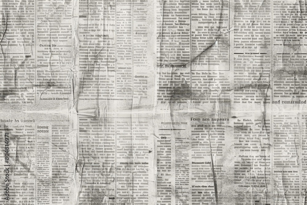 Obraz premium An image of a wall covered with waste paper and old newspapers. Antique documents and dirty and torn printed writings.