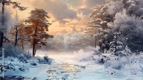 landscape with snow and trees
 photo