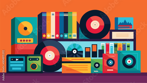 The end result of a record restoration workshop a beautifully displayed collection of vibrant and playable records that have been given a new lease on Vector illustration