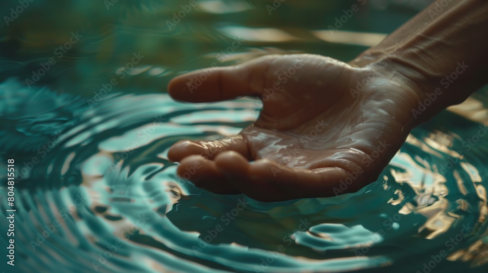 Fototapeta premium Interacting hands immersed in water, symbolizing intimacy and human connection through tactile contact.