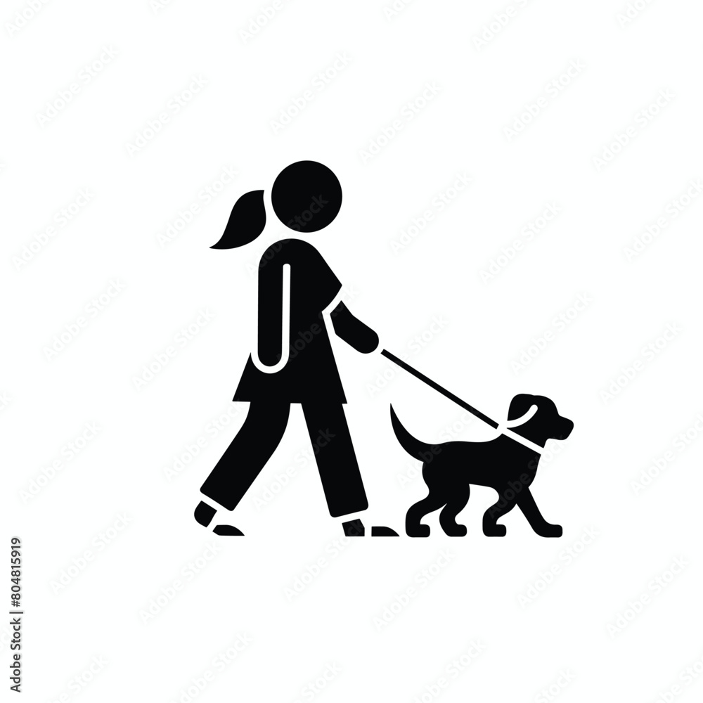 Silhouette of a woman walking her dog on a leash. Silhouette of a woman walking her dog on a leash.