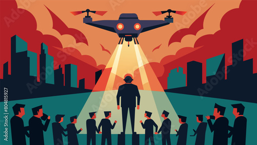 Citizens froze in fear as the drone flew over projecting images of a dystopian future causing them to believe it was a warning of things to come..