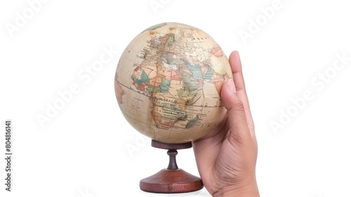 Globe on hand isolated white background
