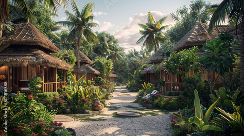 tropical resort with trees