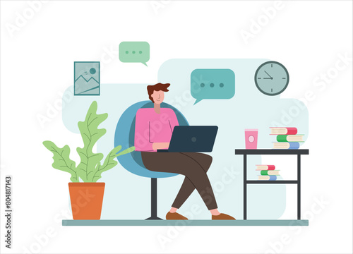 flat design of people working online