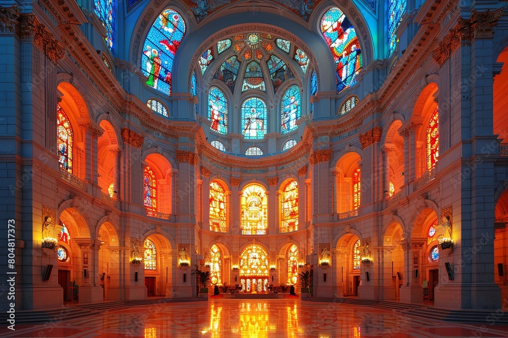 Divine Splendor: Cathedral's Vaulted Ceiling & Biblical Stained-Glass Marvel Divine Splendor: Cathedral's Vaulted Ceiling & Biblical Stained-Glass Marvel