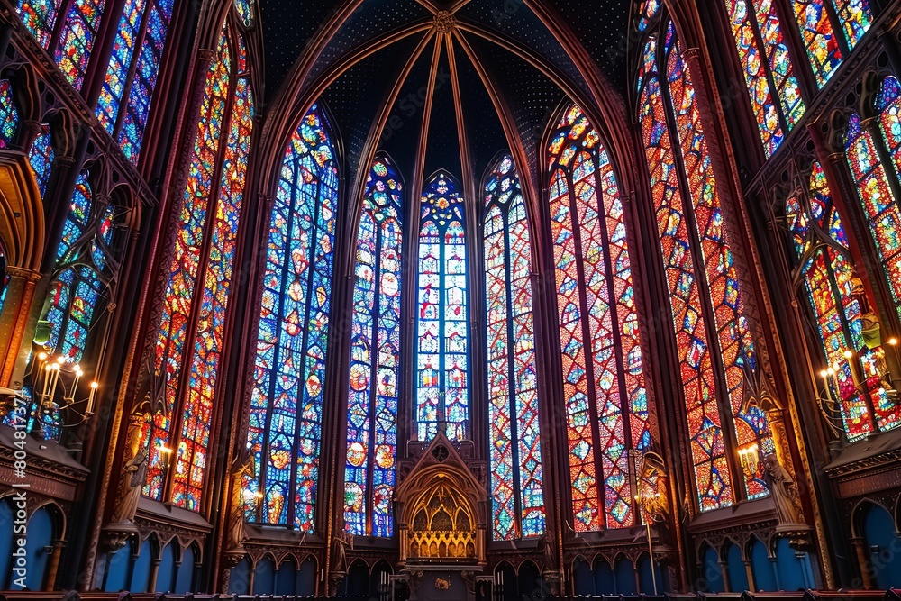 The Celestial Phenomena: Gothic Cathedral with Intricate Stained-Glass Windows