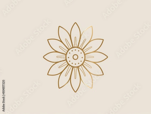 A sunflower logo in golden color isolated on white background.