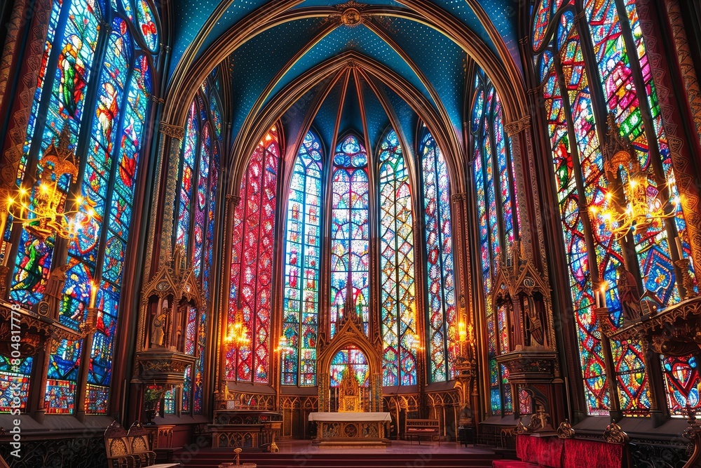 Gothic Cathedral Splendor: Stained Glass Majesty and Vaulted Grandeur