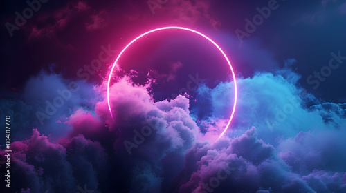 neon round circle with dark background clouds